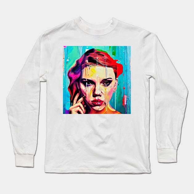 Portrait of Scarlett  Johansson Long Sleeve T-Shirt by bogfl